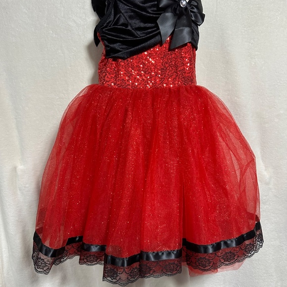 Sequins Red Mesh Flower Girl Dress Child LC Christmas Wedding Pageant Costume - Picture 4 of 7